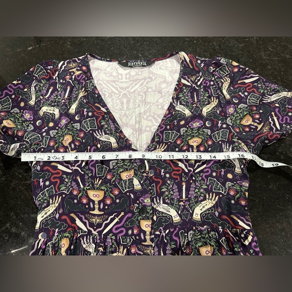 Disturbia Modern Mystic Black and Purple Patterned Mini Dress Sz 6 - Picture 4 of 6